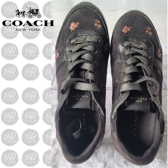 COACH  FG2976 Classic Sneakers With Metallic Floral Glitter Print Size 7B - Picture 3 of 15